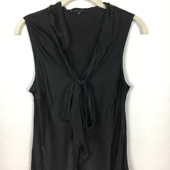 Anne Klein Top 100% Silk Tie Front Sz 8 Black - Picture 3 of 5